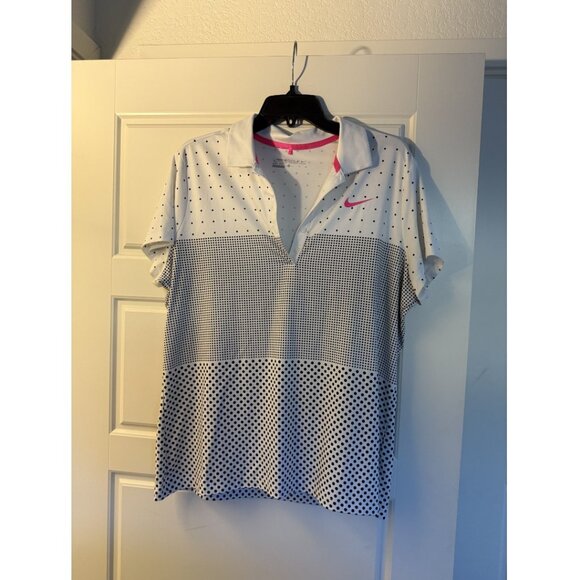 Nike Golf Dri-Fit Polka Dot Polo Lightweight White Black Pink Activewear… - Picture 4 of 7